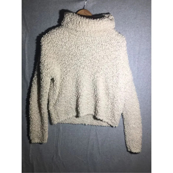 Womens Loft Sweater Turtleneck Sherpa Teddy Bear Fabric White Cropped Boho - Picture 1 of 4